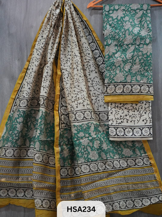 CHANDERI SILK  HAND BLOCK PRINTED SUIT | 3 PCS
