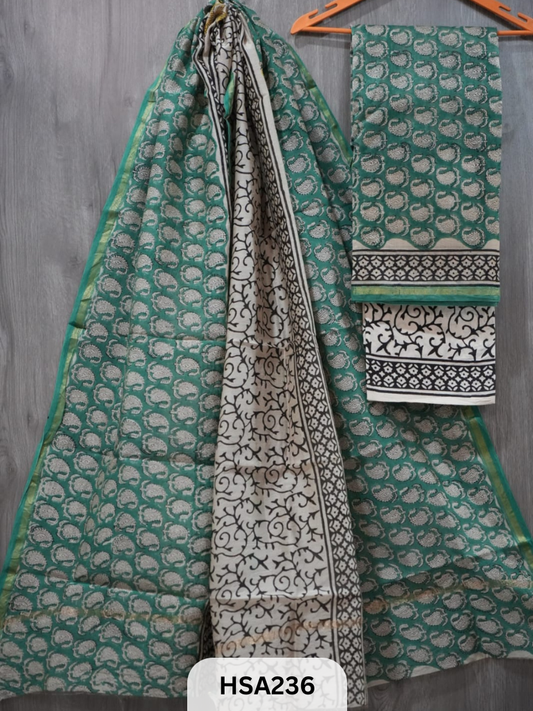 CHANDERI SILK  HAND BLOCK PRINTED SUIT | 3 PCS