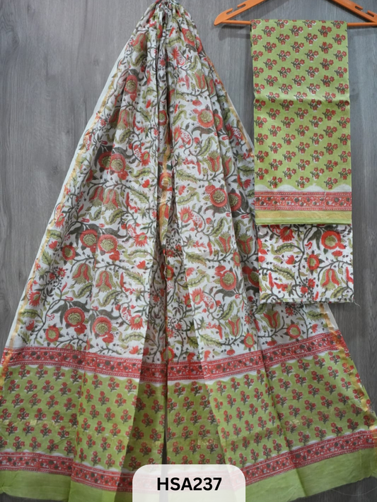 CHANDERI SILK  HAND BLOCK PRINTED SUIT | 3 PCS