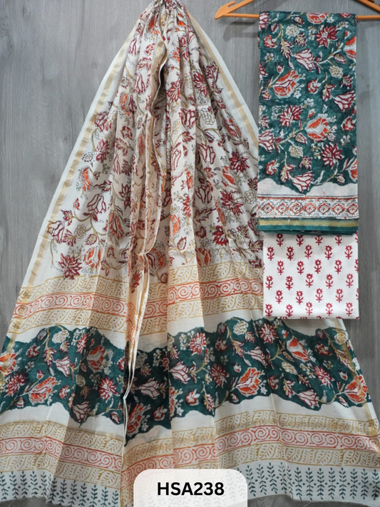 CHANDERI SILK  HAND BLOCK PRINTED SUIT | 3 PCS