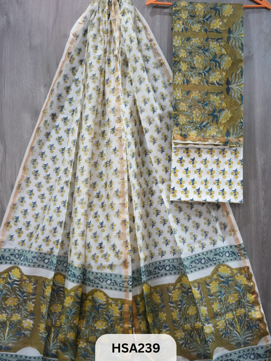 CHANDERI SILK  HAND BLOCK PRINTED SUIT | 3 PCS