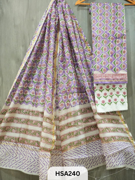 CHANDERI SILK  HAND BLOCK PRINTED SUIT | 3 PCS