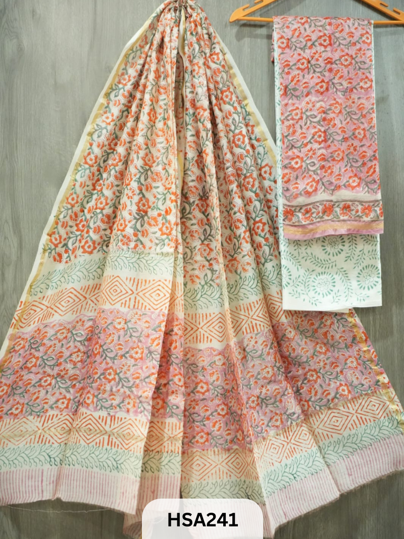 CHANDERI SILK  HAND BLOCK PRINTED SUIT | 3 PCS