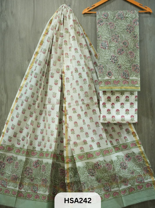 CHANDERI SILK  HAND BLOCK PRINTED SUIT | 3 PCS