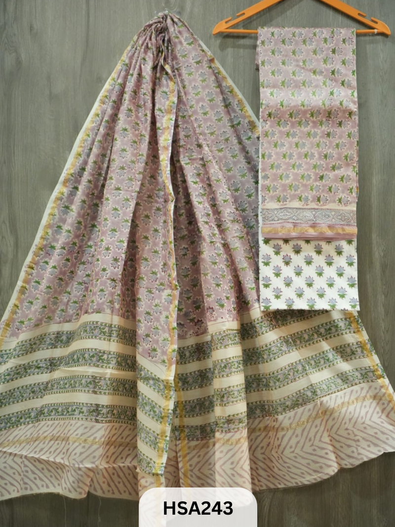 CHANDERI SILK  HAND BLOCK PRINTED SUIT | 3 PCS