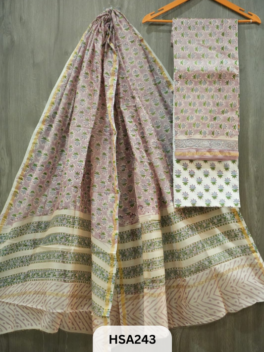 CHANDERI SILK  HAND BLOCK PRINTED SUIT | 3 PCS