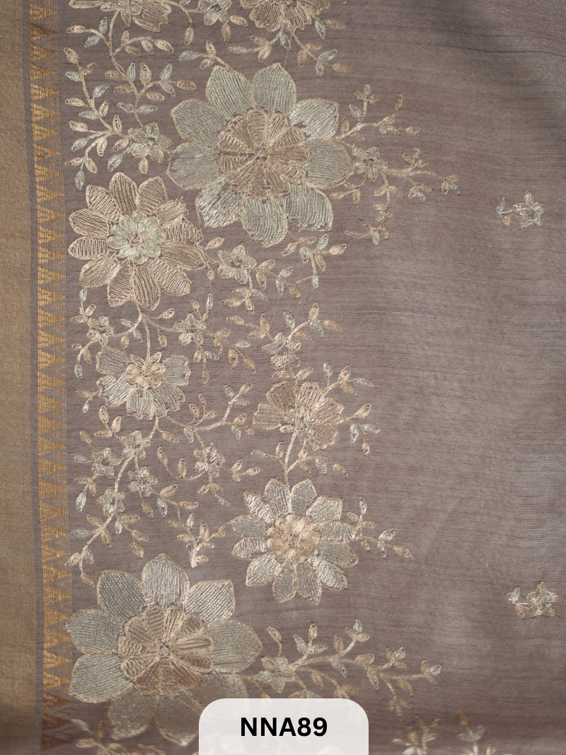 Pure Tussar Silk With Pitta Work - Metallic Theards