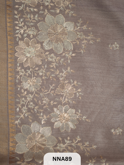 Pure Tussar Silk With Pitta Work - Metallic Theards