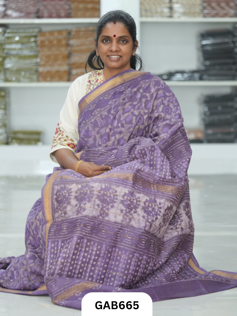 Hand Block Printed Maheshwari Silk Saree