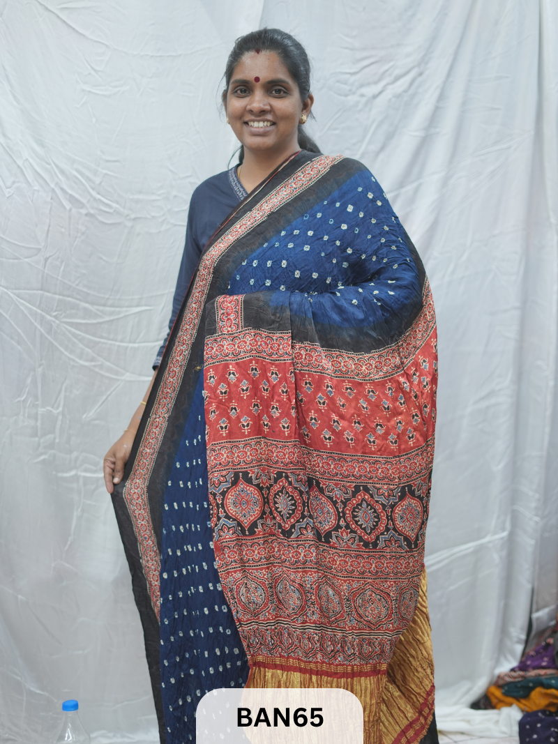 BANDHANI WITH AJRAKH SEMI GAJI SAREE