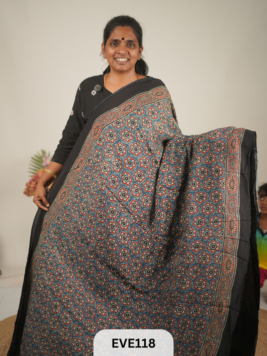 TUSSAR CHANDERI WITH GHARCHOLA - NATURAL AJRAKH HANDBLOCK