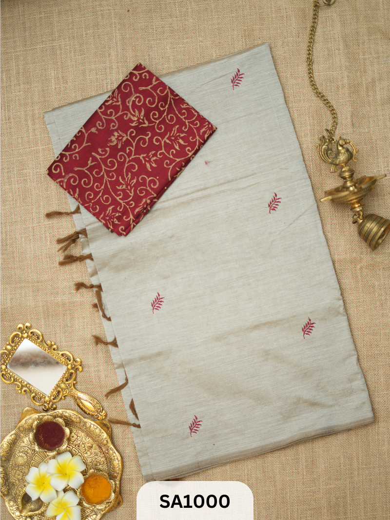 SILK COTTON EMBROIDERY HANDBLOCK SAREE