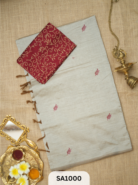 SILK COTTON EMBROIDERY HANDBLOCK SAREE