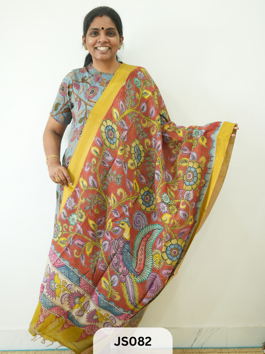Pen Kalamkari Chennuri Silk Dupatta