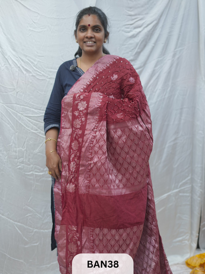 PURE RAW SILK WITH MEENAKARI BUTTA BANDHINI SAREE
