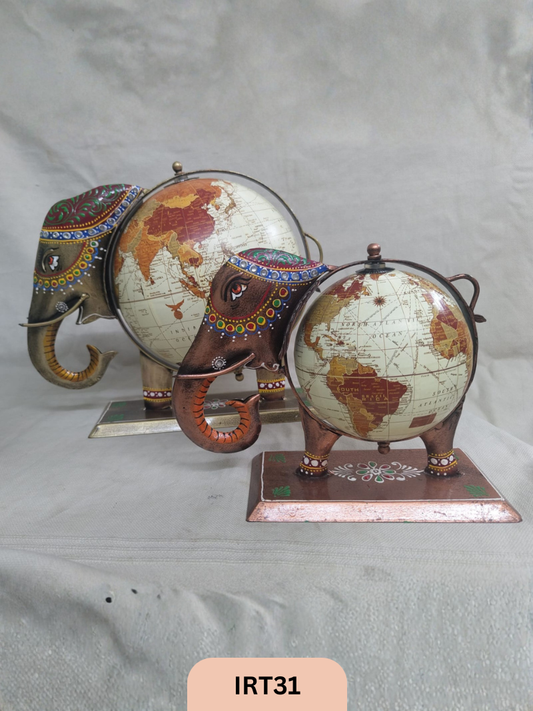 IRON ELEPHANT GLOBE PAINTED