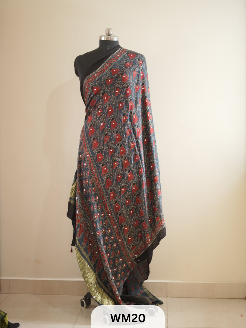 MODAL SILK WITH GLUED MIRROR LAGDI PATTA DUPPATTA