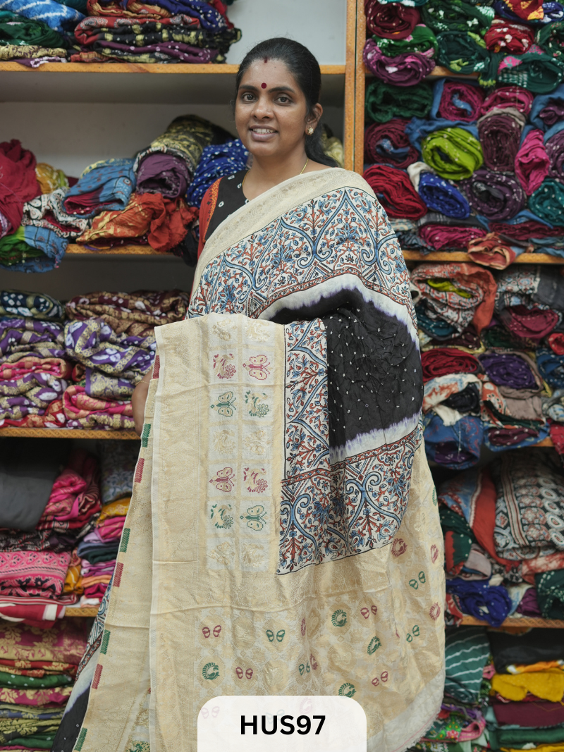 PURE DOLA SILK WITH AJRAKH MINAKARI PALLU