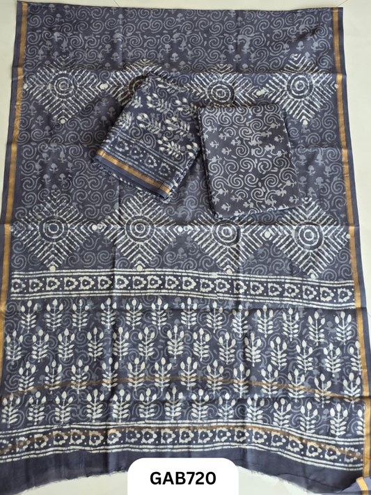Hand Block Chanderi Silk Dress Materials Top 2.5 Mtrs Duptta 2.5 Mtrs