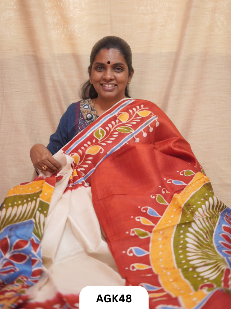 Premium Murshidabad 3-Ply Silk Hand Batik Saree – Silk Mark Certified