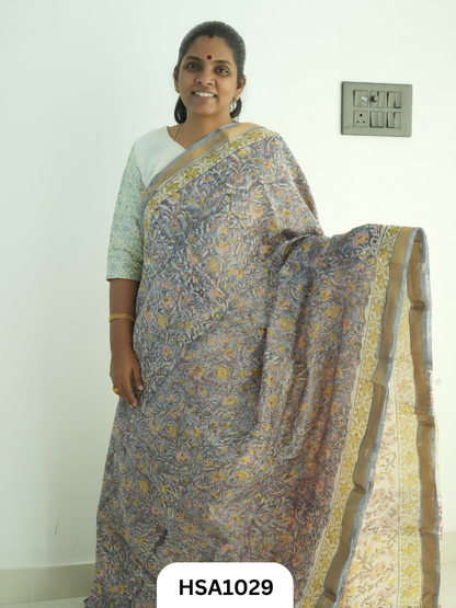 Pure Maheswari Silk Cotton - Handblock Print Saree With Blouse