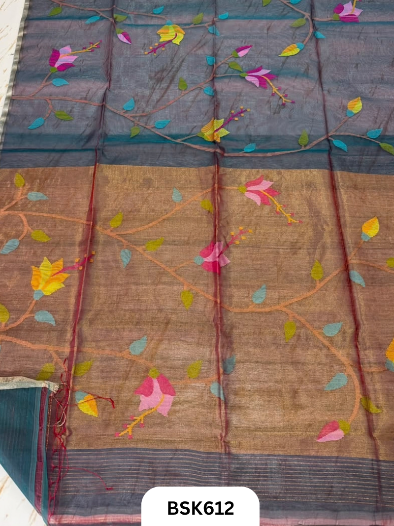Handloom Pure Muslin Jamdhani With Hand Needle Work Saree