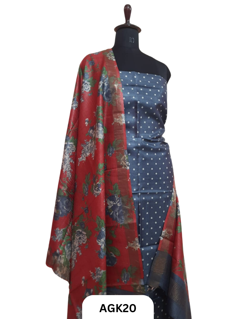 Silk Mark Certified Tussar Salwar Set with Hand Block Print