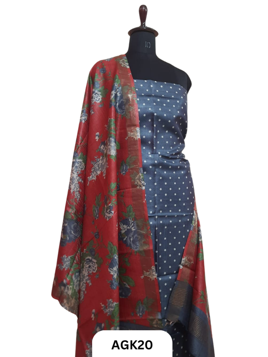 Silk Mark Certified Tussar Salwar Set with Hand Block Print