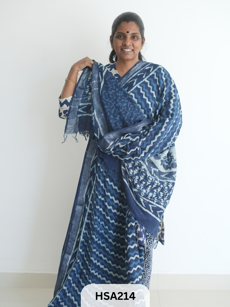LENIN COTTON HANDBLOCK PRINTED SAREE