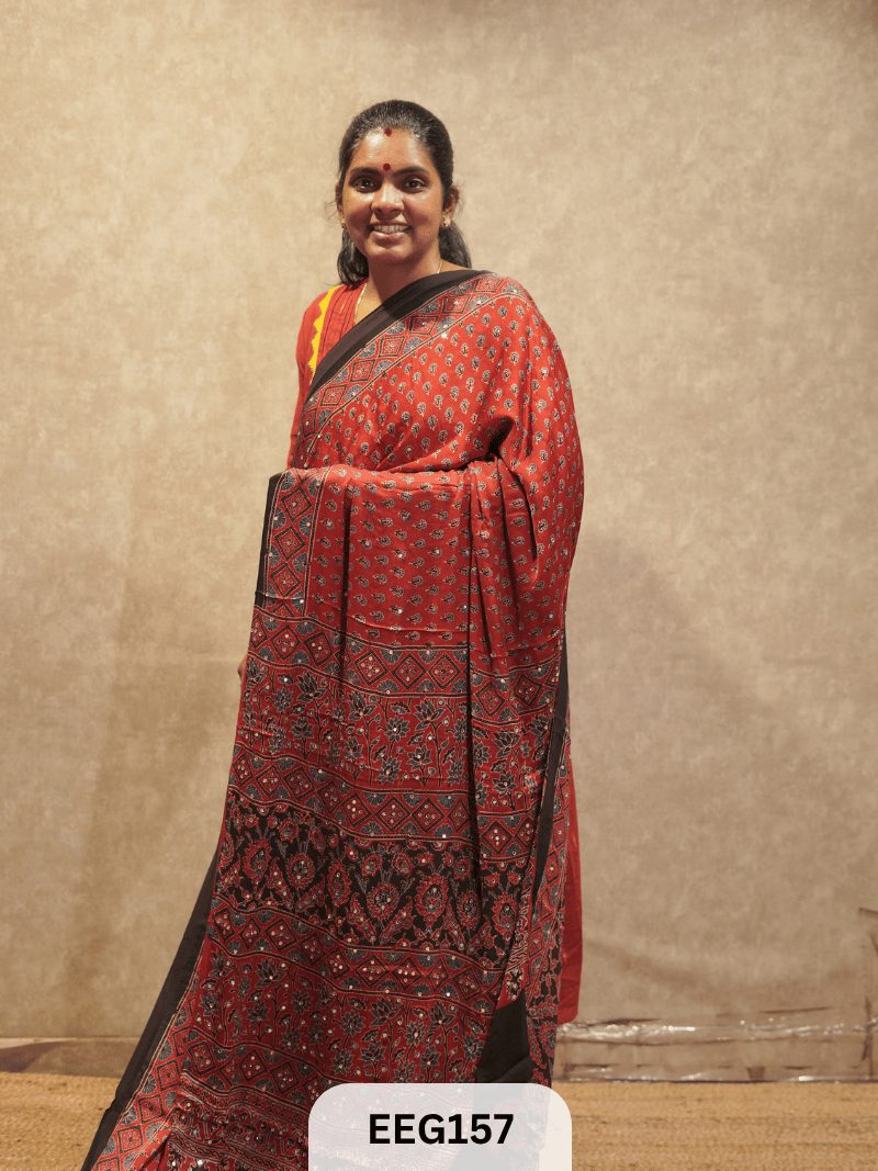 AJRAKH MODAL SAREE WITH MIRROR