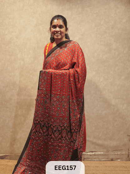 AJRAKH MODAL SAREE WITH MIRROR