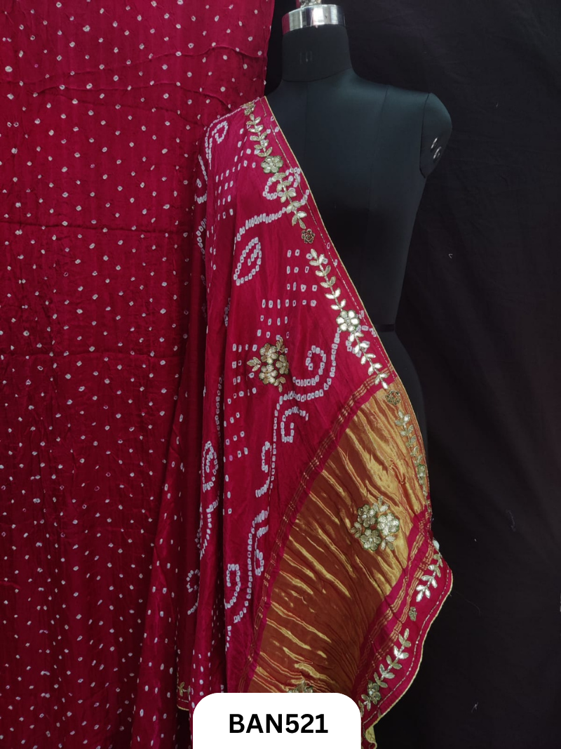 Semi gaji silk tissue pallu dani bandhej saree with khatli handwork