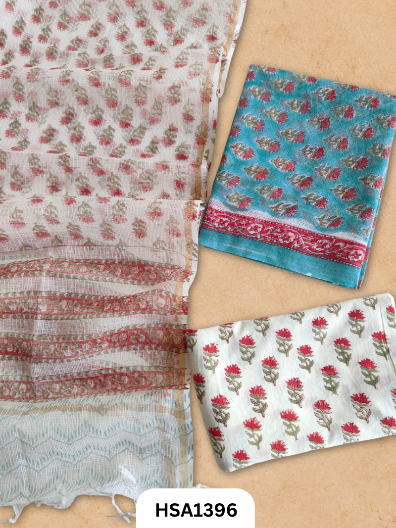 Hand block printed kota doriya suit top &duppta 2.5 meter
