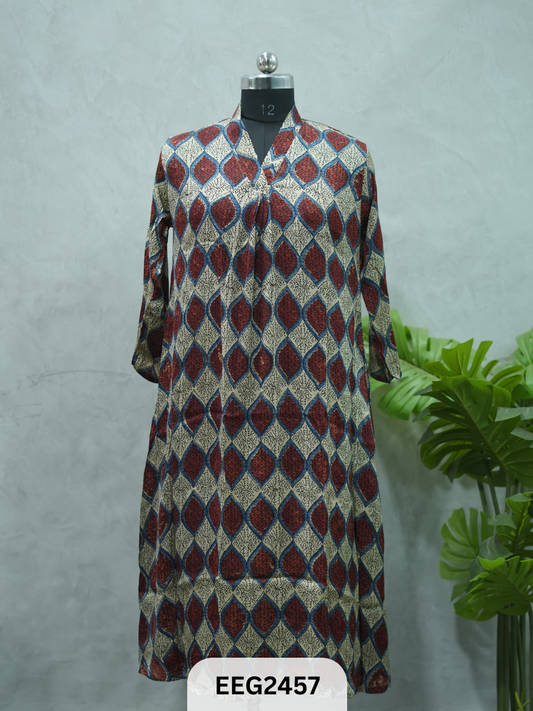 MODAL AJRAKH PRINT KURTI WITH PLEATS