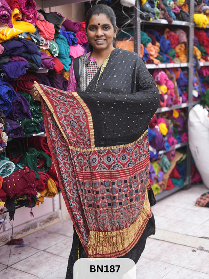 AJRAKH BANDHEJ WITH SKIRT BORDER SAREES | MODAL GAJI FABRIC