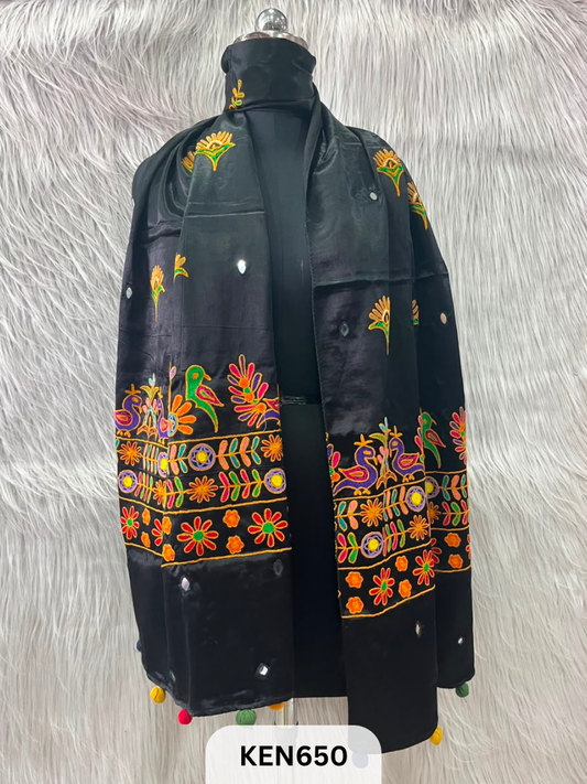 MUSHRU HAND AARI WORK WITH MIRROR WORK STOLE