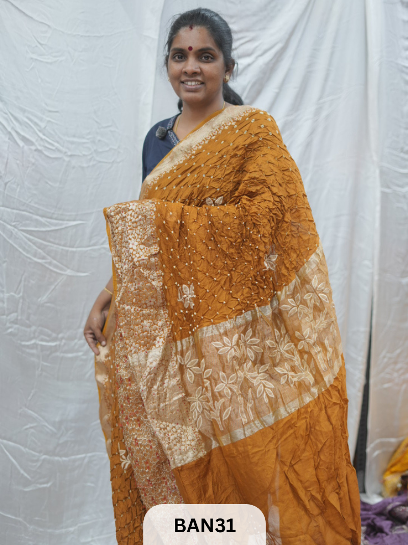 PURE RAW SILK WITH MEENAKARI BUTTA BANDHINI SAREE