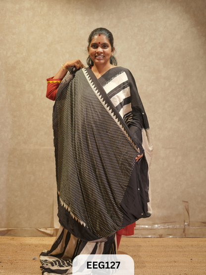 AJRAKH MODAL SAREE WITH KHATLI HANDWORK