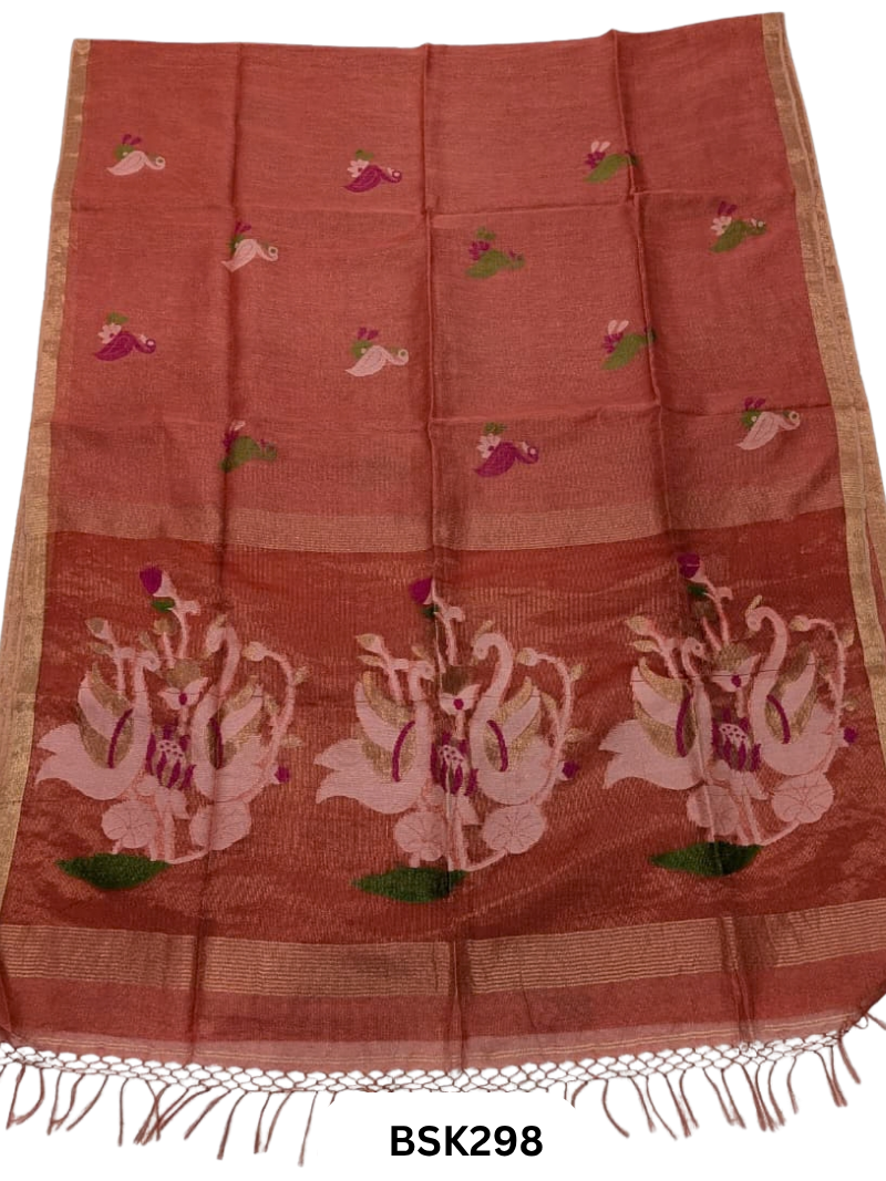 Handloom Pure Linen Silk Jamdhani Weave Saree