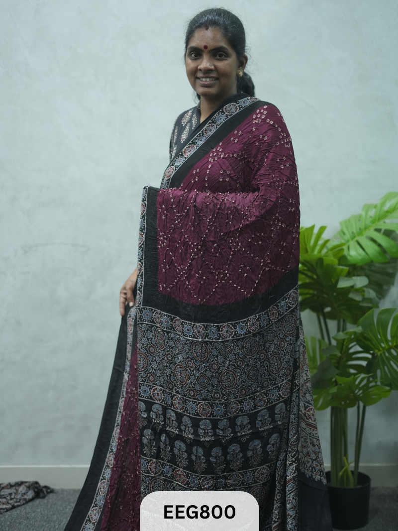 MODAL AJRAKH BANDHEJ SAREE