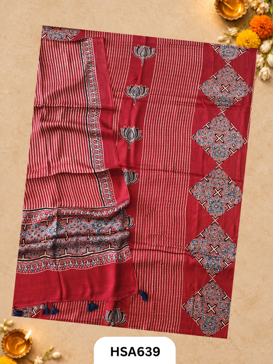 Pure Ajrakh Modal Print Pomegranate Pill Dye 2 Pics Suits