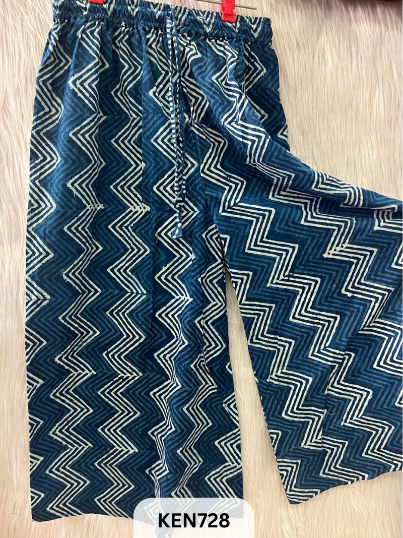 INDIGO COTTON PALAZO PANT FREESIZE-(22TO40INCH)