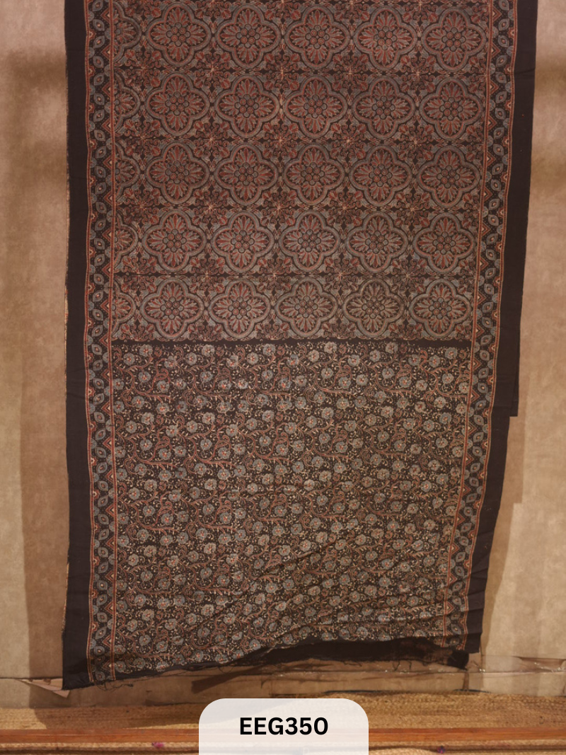 HANDWOVEN KALA COTTON WITH AJRAKH PRINT SAREE