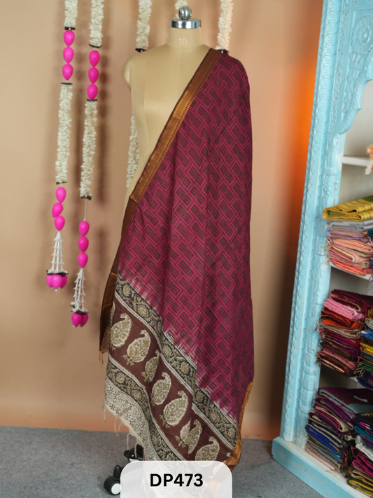 Chennuri silk dupatta with Nissam Mangalgiri border dupatta