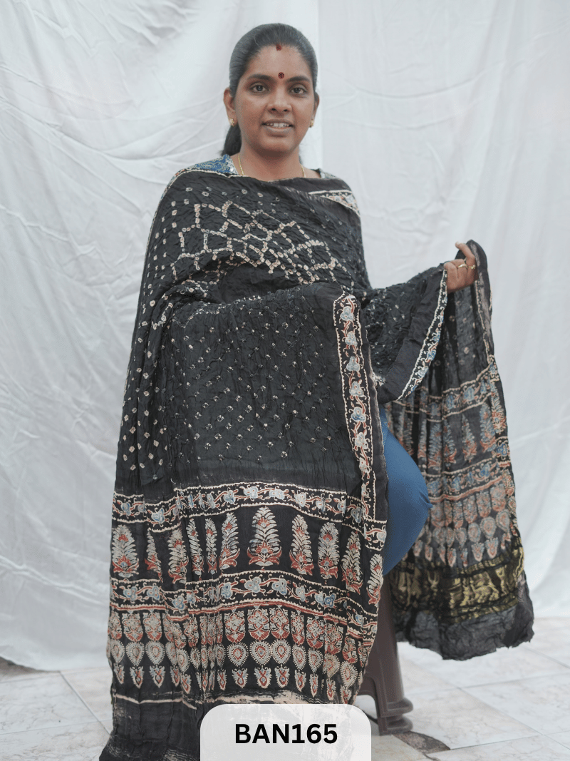 AJRAKH BANDHEJ GUL DUPPATA WITH LAGDI PATTA