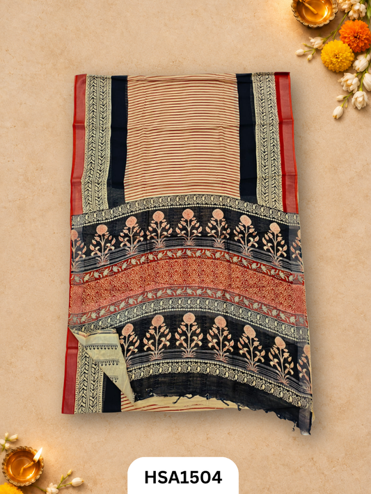 Kalamkari Hand Block Printed Soft Linen With Blouse