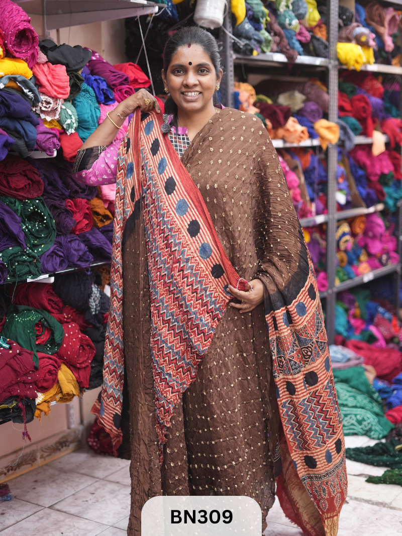 MODAL GAJI - AJRAKH BANDHINI SAREE