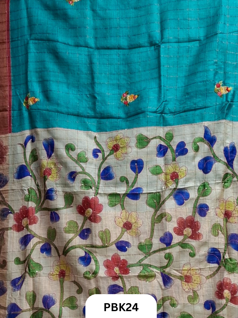 Pure Tussar Silk Saree with Heavy Embroidery & Bullion Stitch