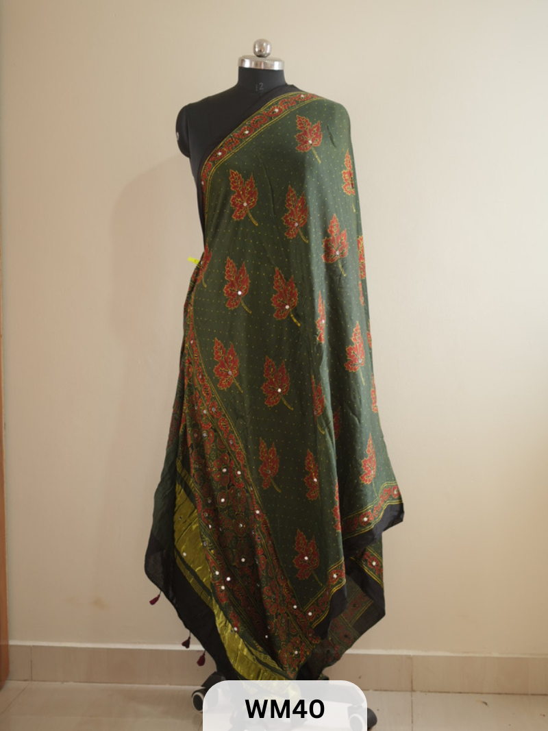 MODAL SILK WITH GLUED MIRROR LAGDI PATTA DUPPATTA