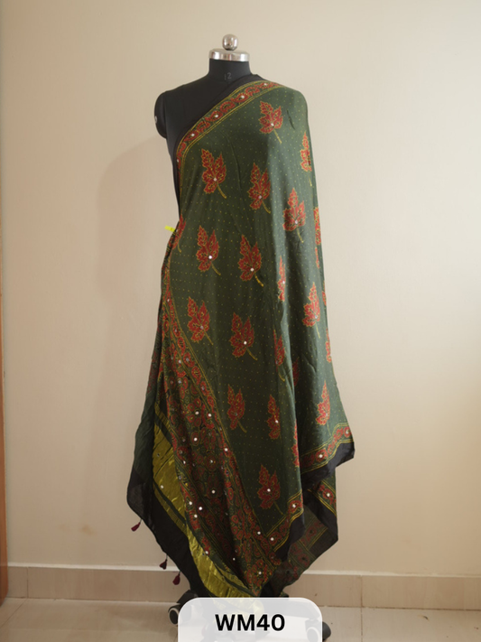 MODAL SILK WITH GLUED MIRROR LAGDI PATTA DUPPATTA